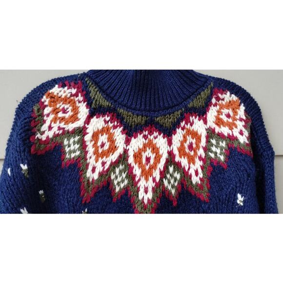 Jamie Scott Women's Knitted by Hand Ramie Wool Sweater Navy Blue Fair Isle S - Picture 4 of 10